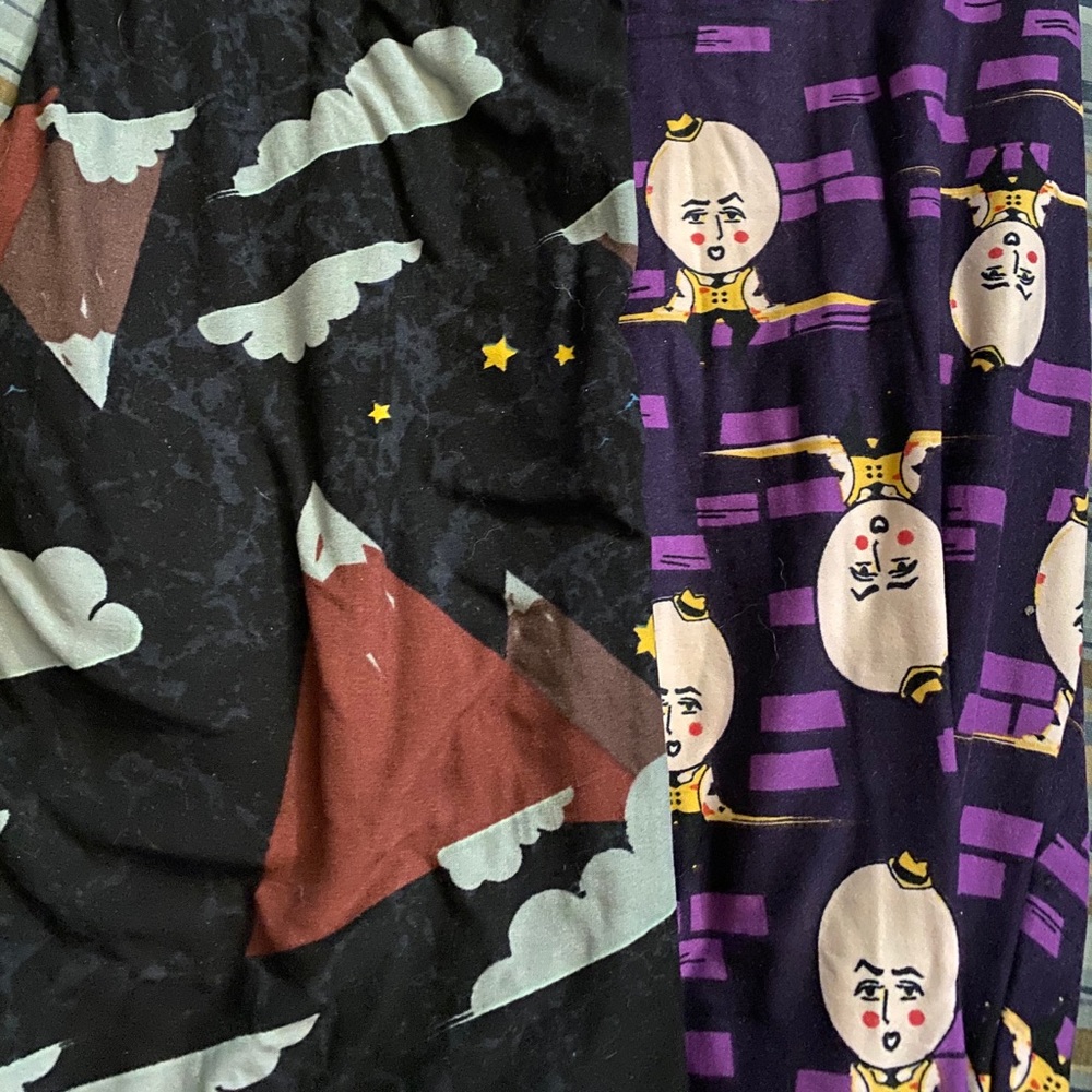 Lularoe OS legging pair, mountains & Humpty Dumpty